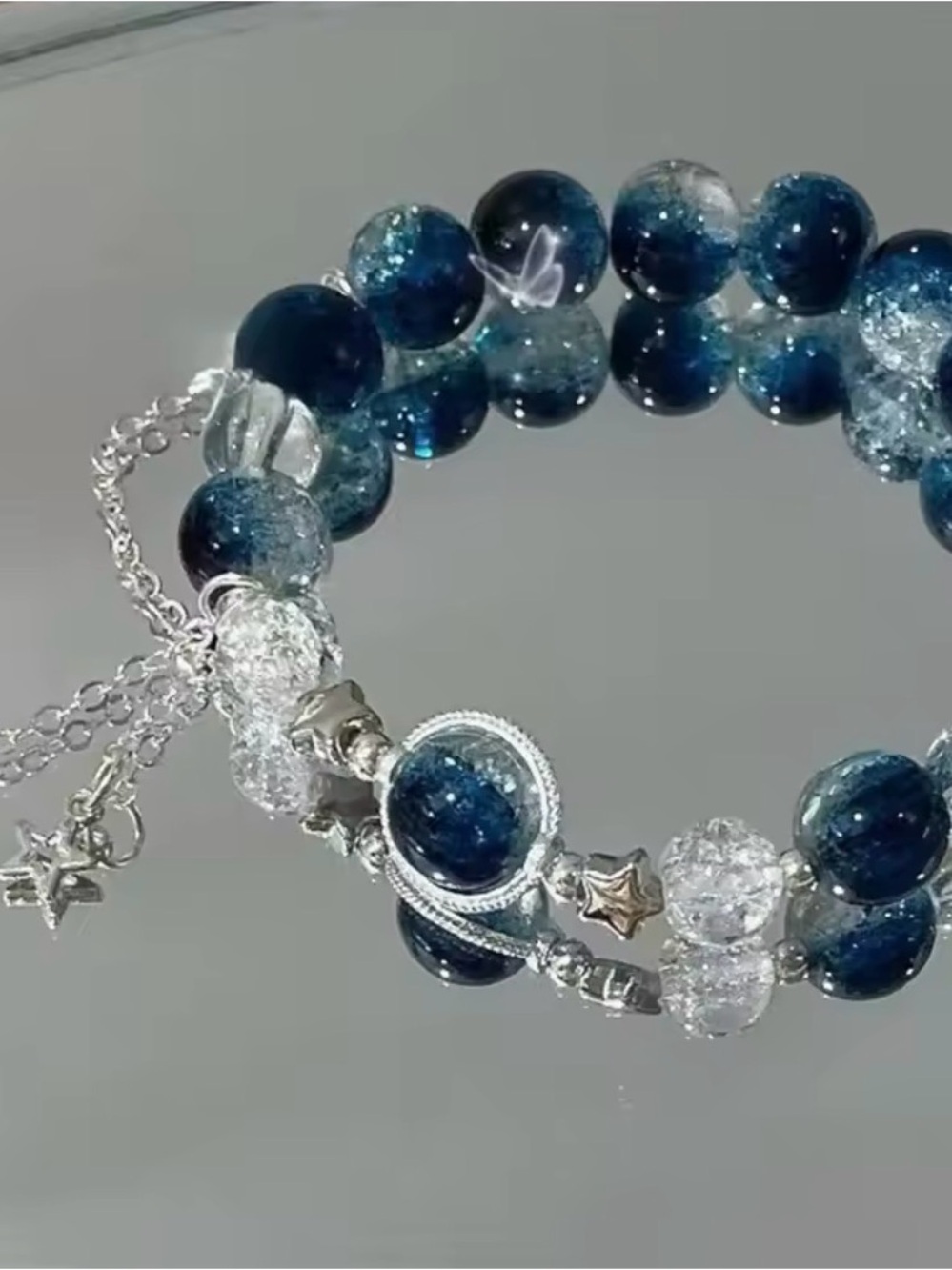 Blue and Clear Crystal Bead Bracelet